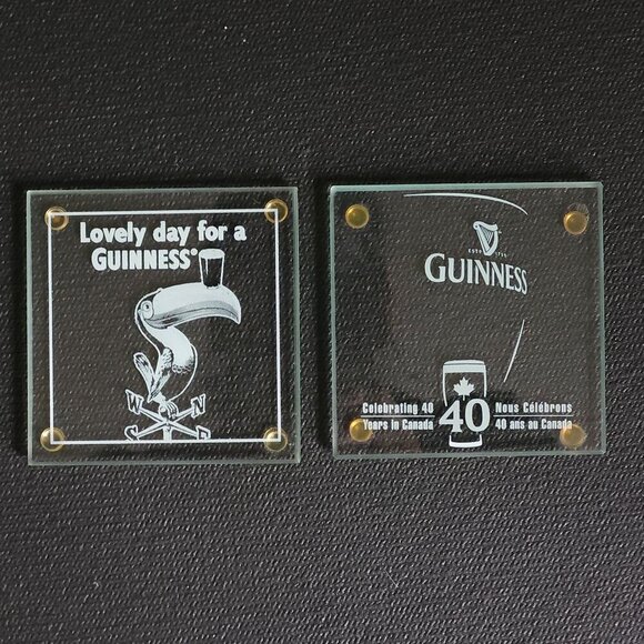 RARE Guinness Coasters x2 Glass Guinness Coasters 40th Anniversary Toucan - Picture 1 of 2
